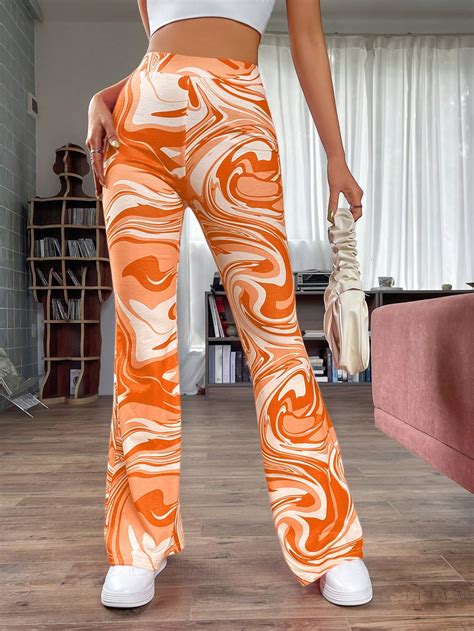 Shein Ezwear Marble Print Flare Leg Pants Shein Usa