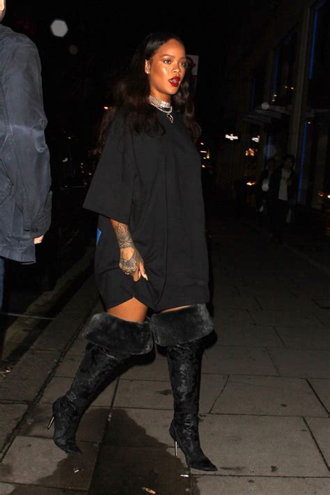 Rihanna Rocks Furry Thigh High Boots In London Footwear News