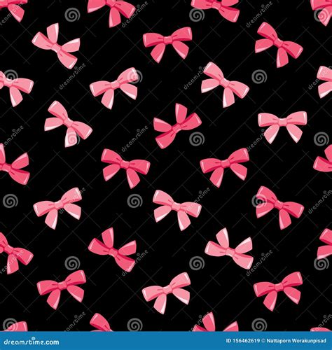 Pink Bows Or Pink Ribbons On Black Background Stock Vector