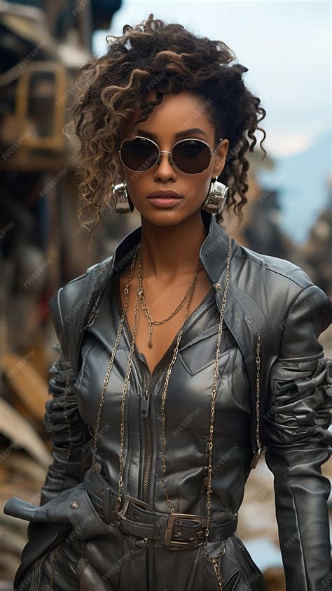 Premium Ai Image A Woman Wearing Sunglasses And A Leather Jacket