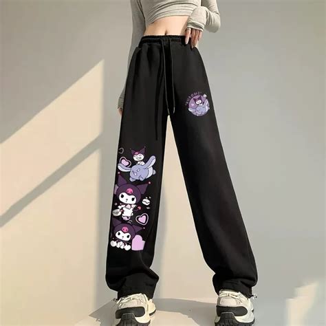 Kuromi Pantalones Holgados Con Estampado De Sanrio Para Mujer Pantal N