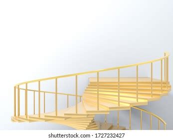 Golden Spiral Stairs Handrails Against White Stock Illustration