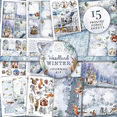 Woodland Winter Junk Journal Printable Kit Digital Download Etsy