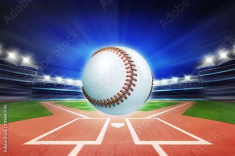 Baseball Ball With Baseball Stadium In Motion Blur Baseball Stadium