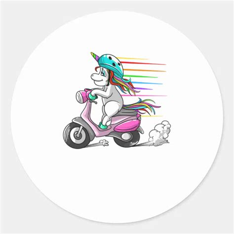 Cool Unicorn Riding Scooter Funny Horned Ho Classic Round Sticker Zazzle