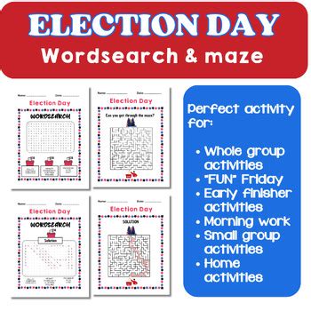 Election Day Wordsearch Maze Game Wordsearch Puzzle Worksheet Activity