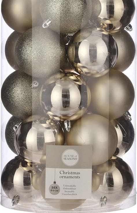 House of Seasons Plastic Kerstballen Set 25 Stuks Ø8 cm Champagne