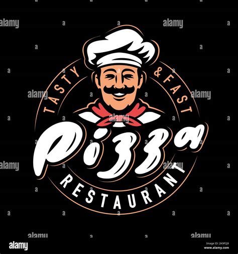 Pizza Restaurant Emblem Design Funny Chef With Cook Hat Logo Vector