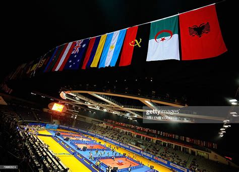 A Kosovo Albanian flag on display with other countries flags on top ...