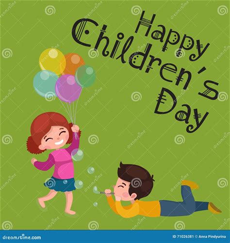 Vector Illustration Kids Playing Greeting Card Happy Childrens Day