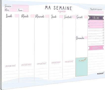 Packlist Planning Semaine Planificateur Hebdomadaire A Weekly