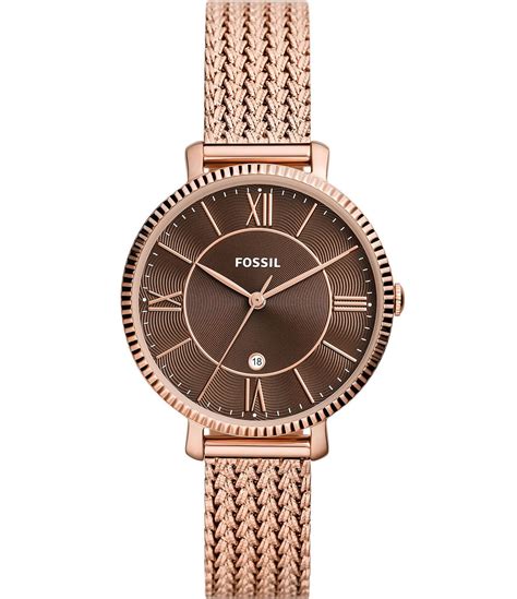 Fossil Womens Jacqueline Rose Gold Tone Stainless Steel Mesh Watch Dillards