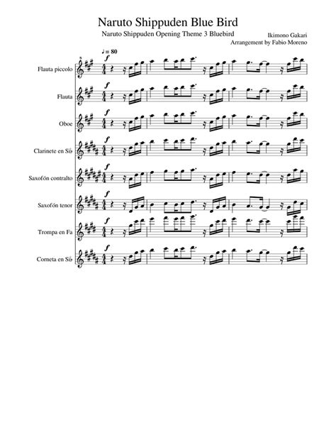 Naruto Shippuden Bluebird Opening 3 Sheet music for Flute, Clarinet ...