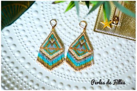 Boucles D Oreilles Triangle Graphique Franges Tissage Etsy France