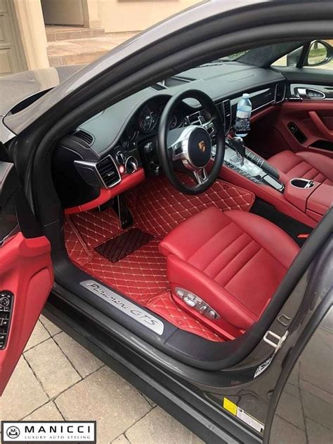 Manicci Luxury Leather Custom Fitted Car Mats Maroon Red Diamond Car