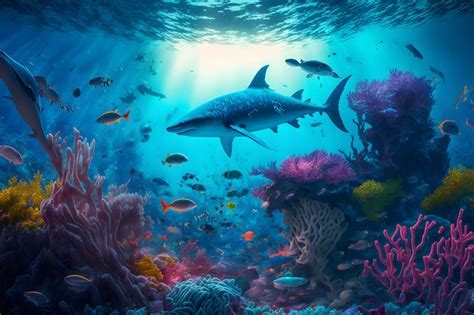 Premium AI Image | A shark and a coral reef