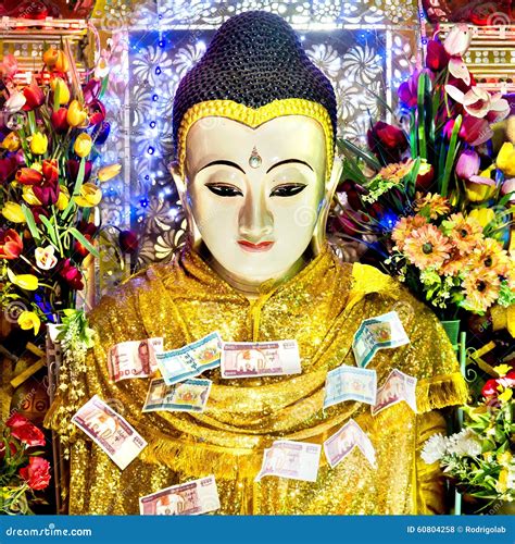 Buddha Statue With Money Offerings At Mount Popa Myanmar Editorial