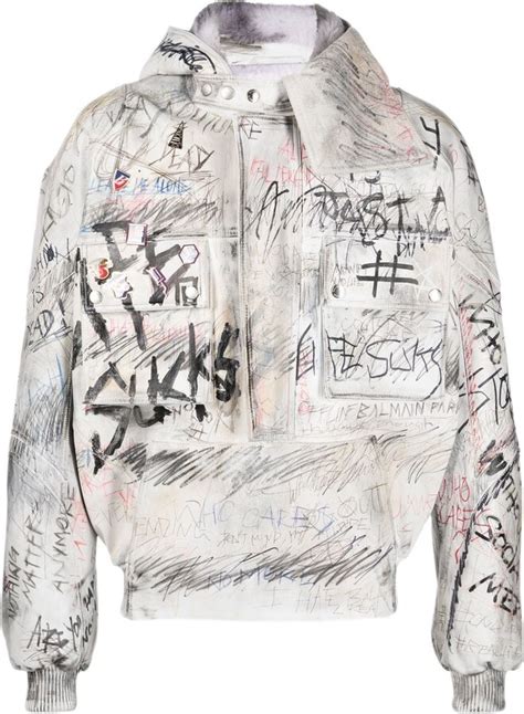 Balmain Graffiti Print Aviator Leather Jacket Shopstyle