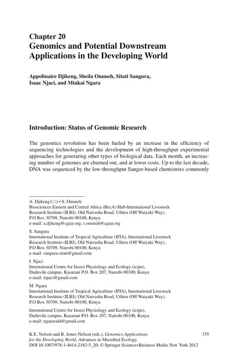 (PDF) Genomics and Potential Downstream Applications in the Developing ...