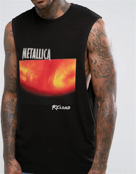 Asos Cotton Metallica Sleeveless Band T Shirt With Reload Print And