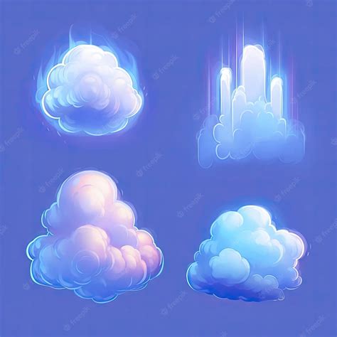 Conjunto De Vectores De Nubes De Dibujos Animados En Diferentes Formas Y Colores Sobre Un Fondo