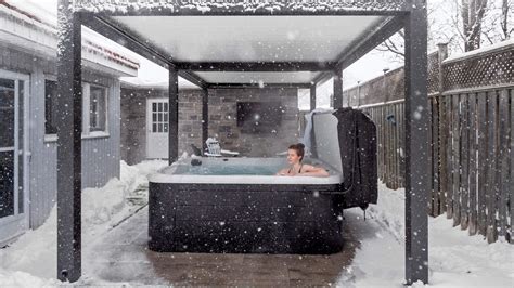 Louvered Pergola Over A Hot Tub In Winter AluminumPergola Ca