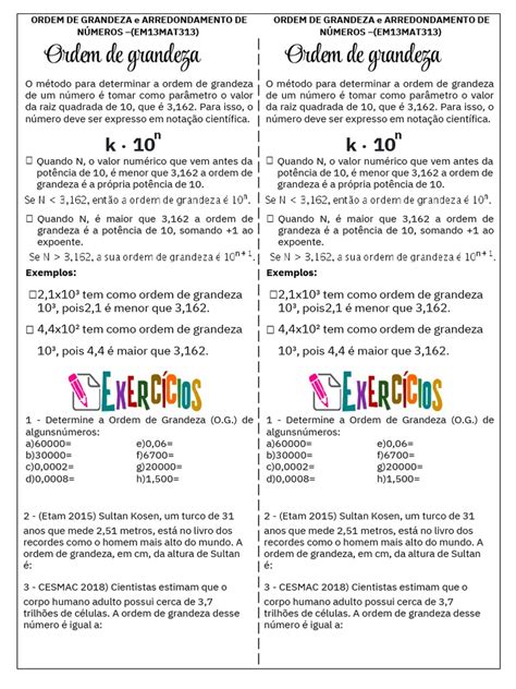 Ordem de grandeza - 2 matrizes por página | PDF | Exponenciação ...