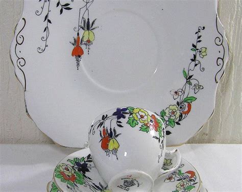 Art Deco 1930 Royal Albion Hand Enameled Floral Pattern Trio Etsy Tea