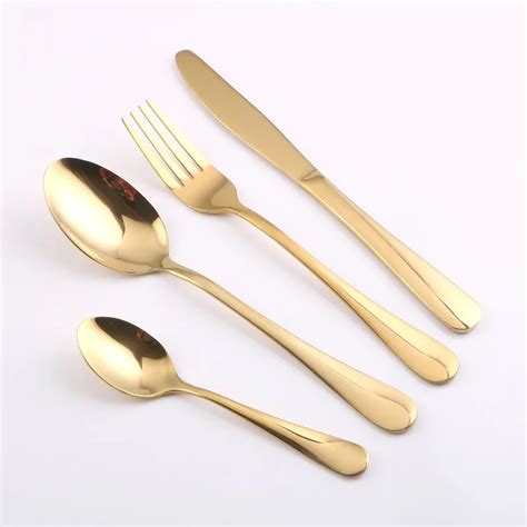 Gold Titanium Coated Stainless Steel Steak Tableware Set Dinner Fork