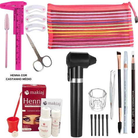 Kit Henna Sobrancelha Profissional Makiaj Completo Mixer Tesoura Dappen