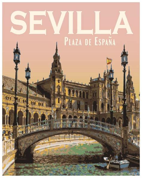 Seville Spain Vintage Style Travel Poster Sevilla Espana Print Etsy