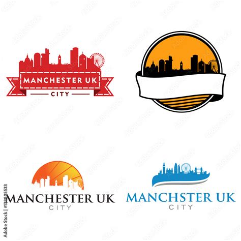 Manchester City Skyline Landscape Tour Travel Silhouette Logo Stock Vector | Adobe Stock