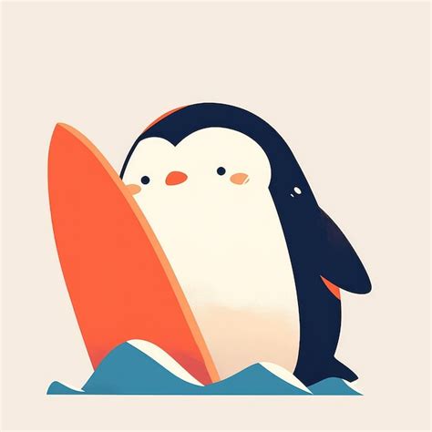 Premium Vector | A penguin on a surfboard cartoon style