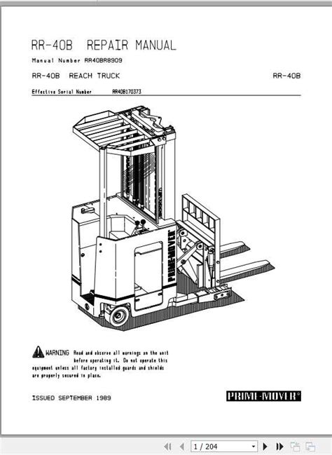 Bt Electric Reach Truck Rr B Operator Repair Part Manual