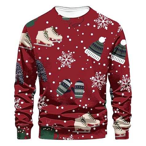 Mens Sweater Pullovers Ugly Christmas Sweaters For Men Stylish Holiday Snowflake Pattern Crew