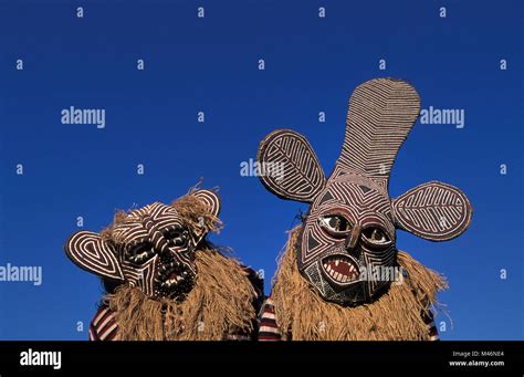 Zimbabwe Near Victoria Falls Dancers With Traditional Masks Stock