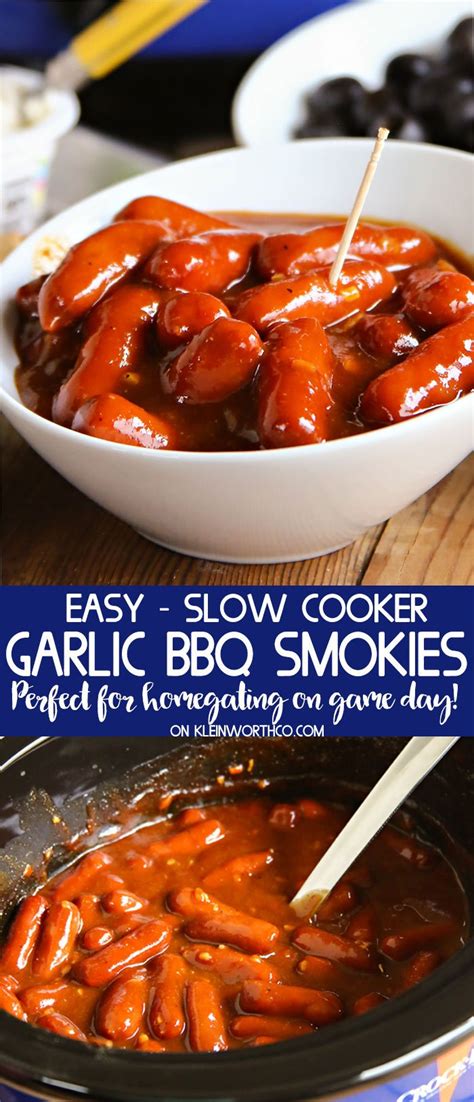 Easy Slow Cooker Garlic BBQ Smokies - Yummi Haus