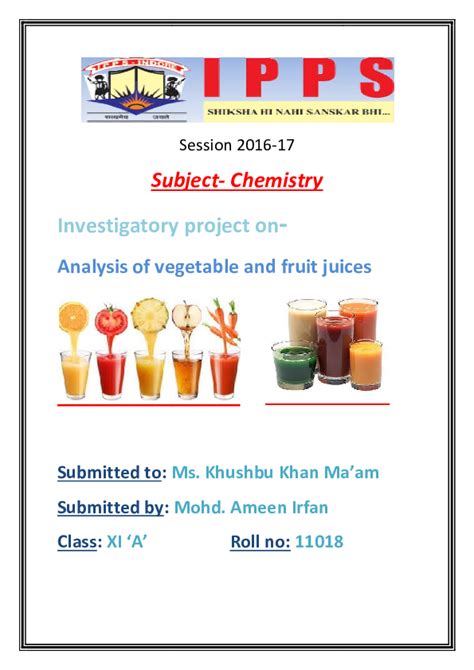 Pdf Chemistry Investigatory Project Analysis Of Fruits And Vegetable