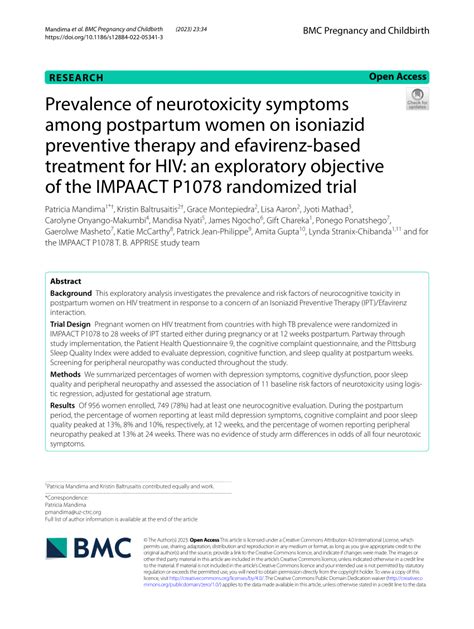 (PDF) Prevalence of neurotoxicity symptoms among postpartum women on isoniazid preventive ...