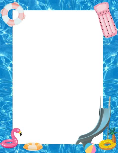 Pool Party Printable Border PNG and Pdf. Summer Paper, Invite ...