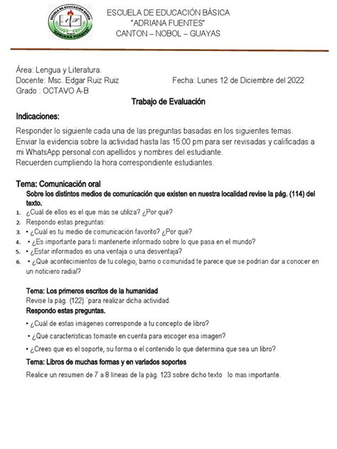 Taller Evaluativo Octavo Pdf