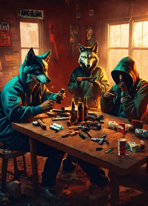 Lexica Gangster Wolves Smoking A Cigars And Holding Guns Wearing