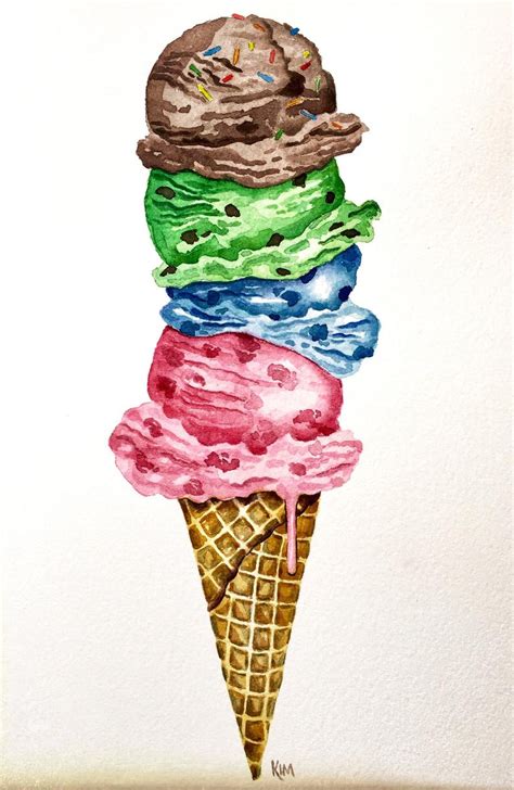 Ice Cream Solves Everything Original Watercolor Painting Sweets Spring Summer Cone Summer Treat