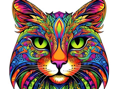 Colorful Abstract Cat Face Head Vivid Colors Pop Art Vector