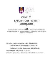 CHM 131 Lab Report EXP 4 2 Doc CHM 131 LABORATORY REPORT EXPERIMENT