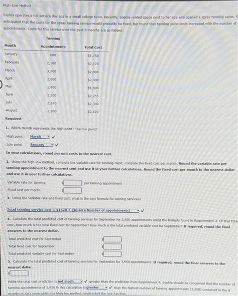 Solved High Low Method Sophia Operates A Full Service Day Chegg