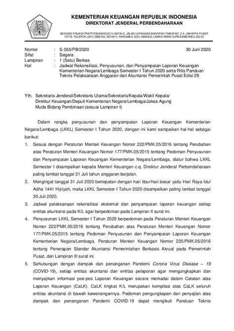 Surat Dirjen Perbendaharaan No S 555 PB 2020 Tahun 2020 Tentang Jadwal