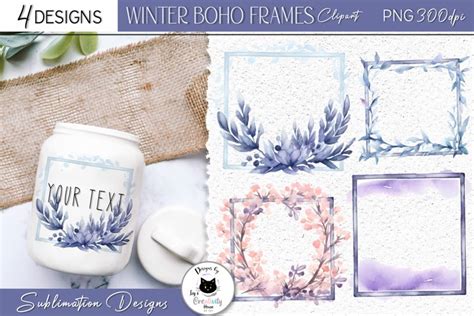 Watercolor Winter Frame Clipart Boho Winter Floral Frames