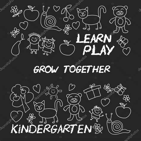 Play Learn And Grow Together Image On Blackboard Stock Vector Image By