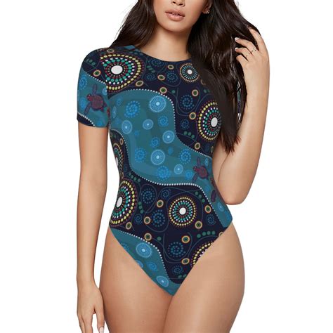 Easygdp Bohemian Turtle Womens One Piece Swimsuit Slim Fit Crew Neck